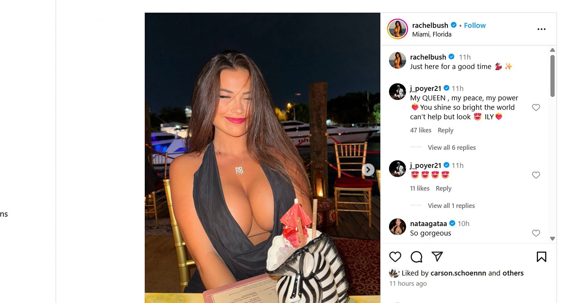 Jordan Poyer gushes over wife Rachel Bush’s beauty as model enjoys ‘good time’ in Miami/@rachelbush